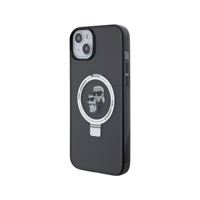 Plastové puzdro Karl Lagerfeld na Apple iPhone 15 KLHMP15SHMRSKCK Ringstand Karl and Choupette MagSafe čierne