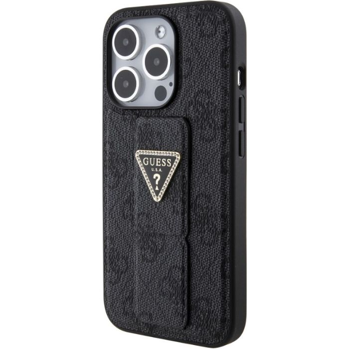 Guess PU Grip Stand 4G Strass Triangle Metal Logo Apple iPhone 15 Pro GUHCP15LPGS4TDK Black