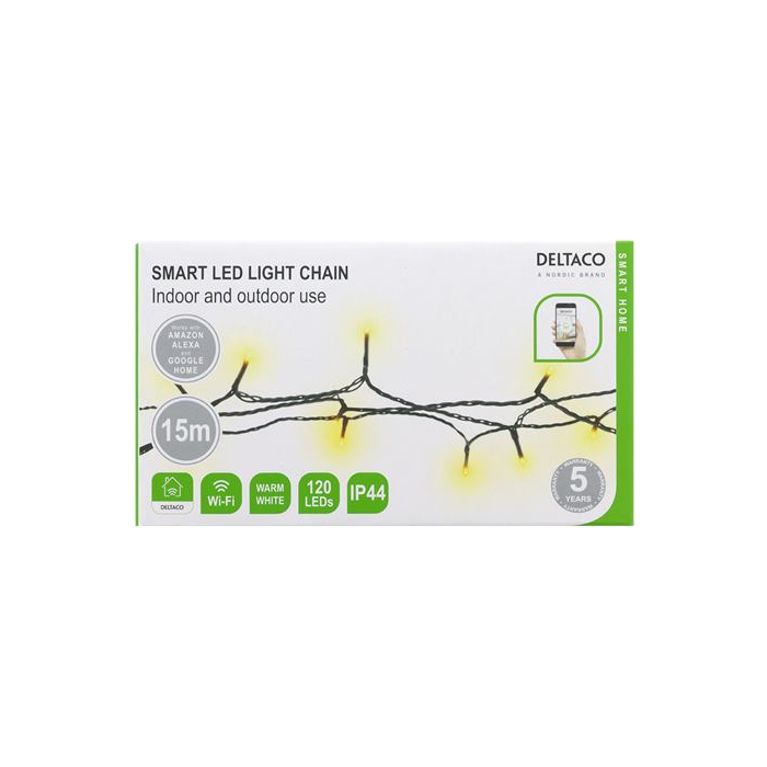 DELTACO SMART SH-LW15M, WiFi, Vianočné osvetlenie reťaz, 15m, IP44, RGB