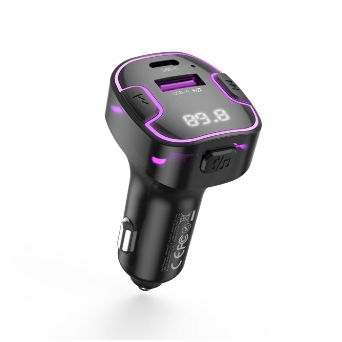 Transmiter FM XO BCC12 Bluetooth MP3 3,1A USB-A, USB-C 15W - čierny