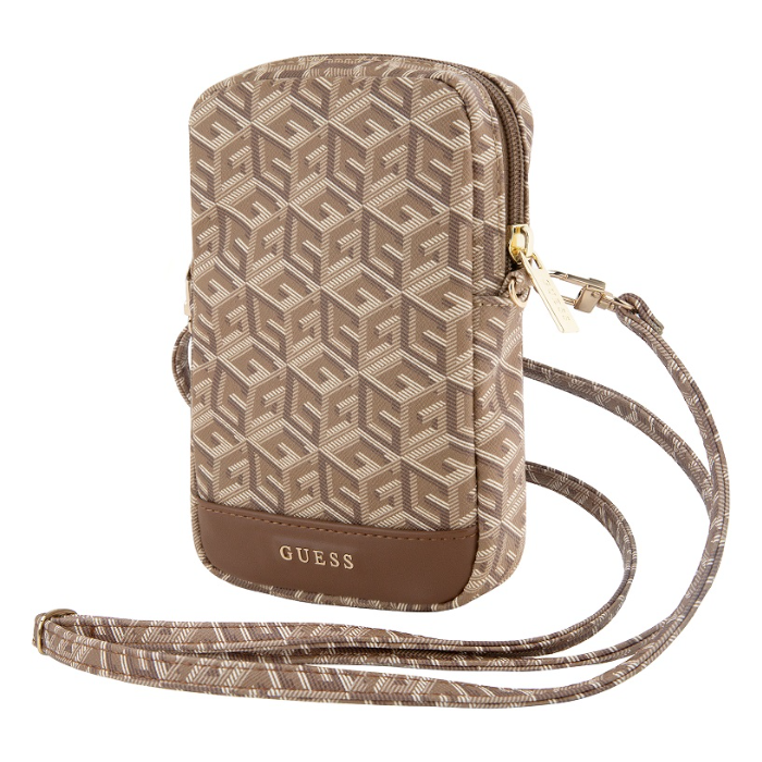 Univerzálne puzdro Guess na smartfón GUWBZPGCSPGW PU G Cube Walltet Phone Bag Zipper hnedé