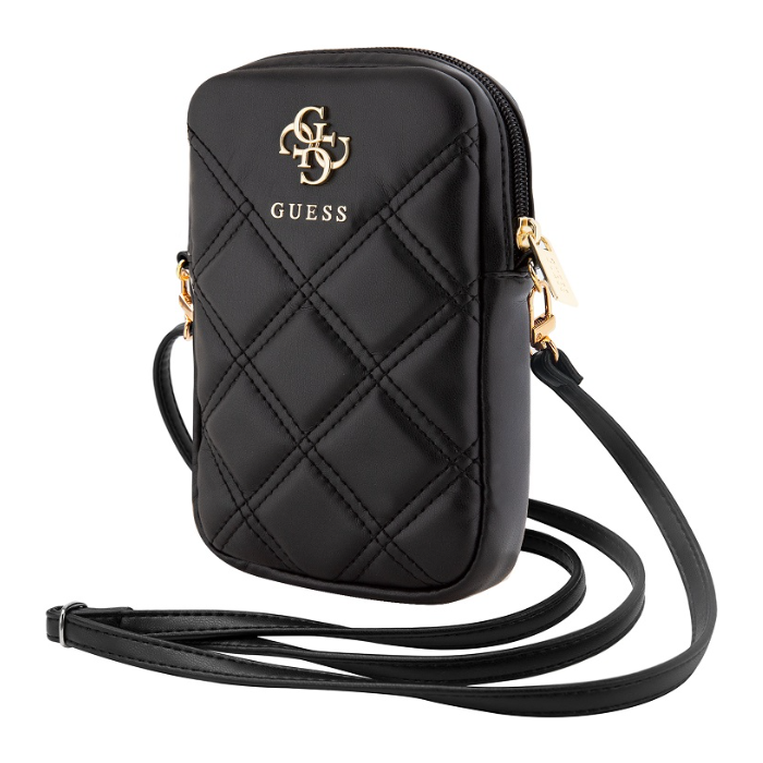 Univerzálne puzdro Guess na smartfón GUWBZPSQSSGK PU Quilted 4G Metal Logo Walltet Phone Bag Zipper čierne
