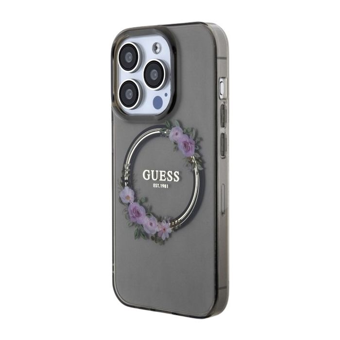 Guess PC/TPU Flowers Ring Glossy Logo MagSafe Apple iPhone 13 Pro GUHMP13LHFWFCK Black