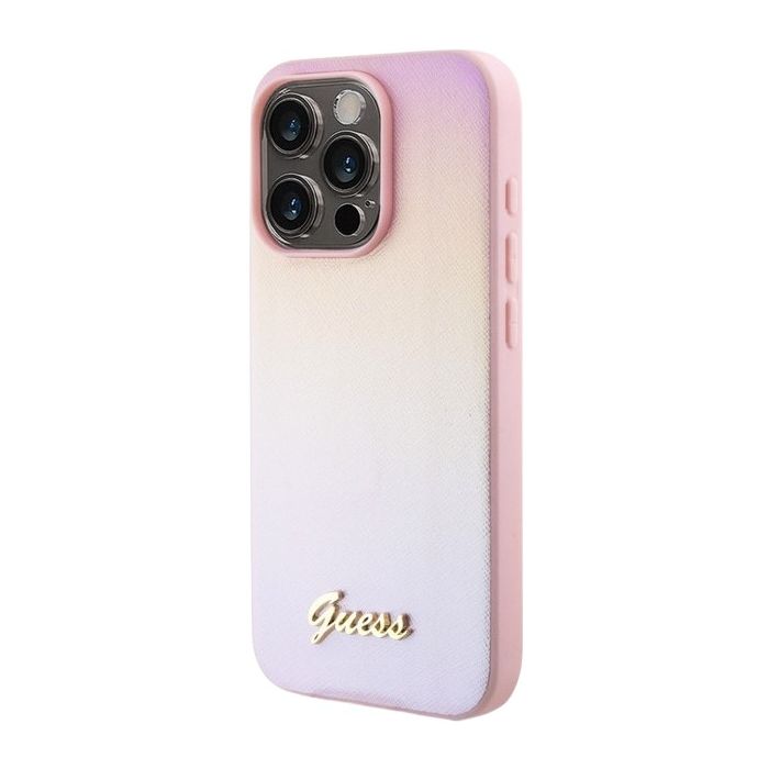 Guess PU Leather Iridescent Metal Script Apple iPhone 15 Pro Max GUHCP15XPSAIRSP Pink