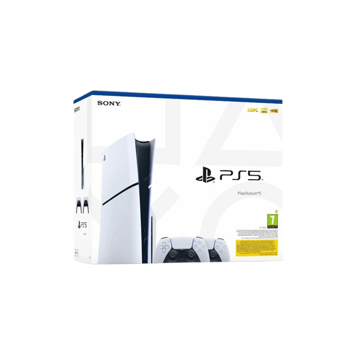 Sony PlayStation 5 Slim + PlayStation 5 DualSense Wireless Controllers, black & white