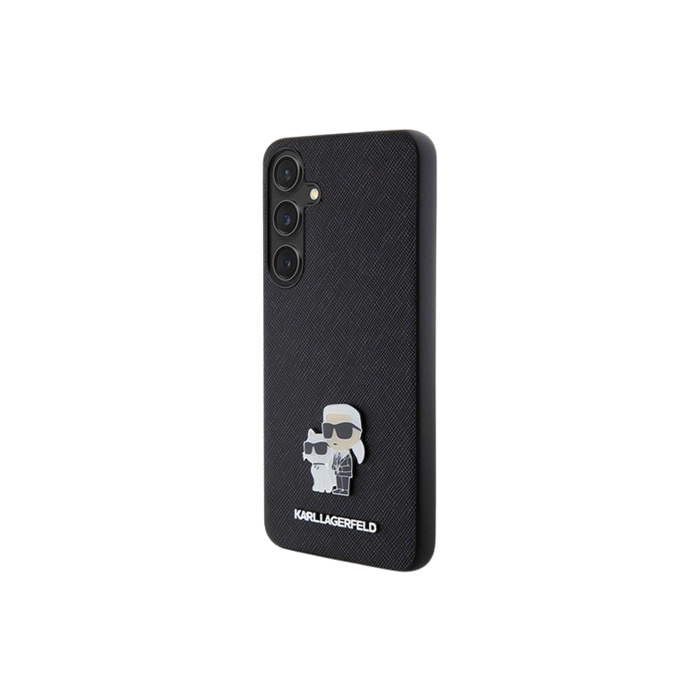 Plastové puzdro Karl Lagerfeld na Samsung Galaxy S24 5G S921 KLHCS24SPSAKCMPK PU Saffiano Metal Karl and Choupette čierne