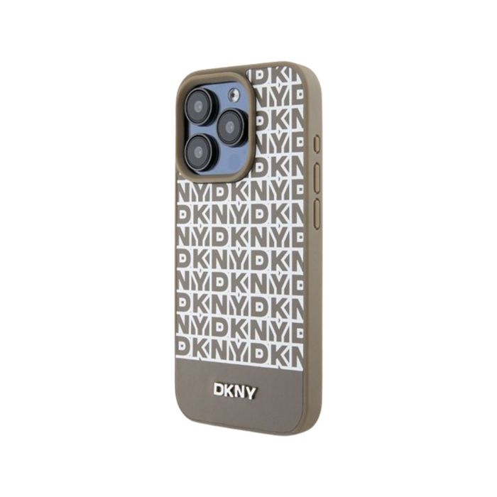 DKNY PU Leather Repeat Pattern Bottom Stripe MagSafe Apple iPhone 14 Pro DKHMP14LPSOSPW Brown