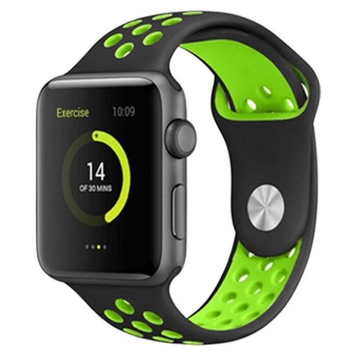 SWISSTEN Sport silikónový remienok na Apple Watch 42/44/45/49mm čierno-zelený