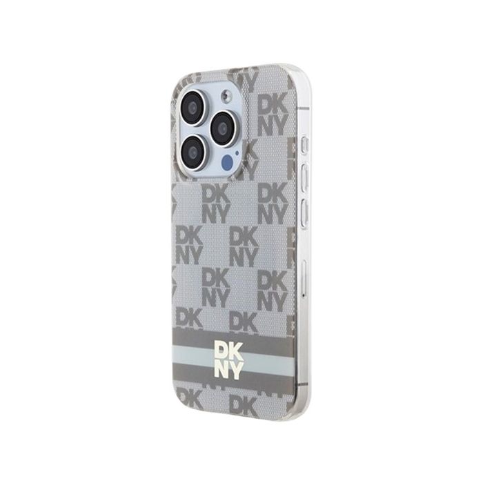 DKNY  PC/TPU Checkered Pattern W Printed Stripes MagSafe Apple Phone 15 Pro DKHMP15LHCPTSE Beige