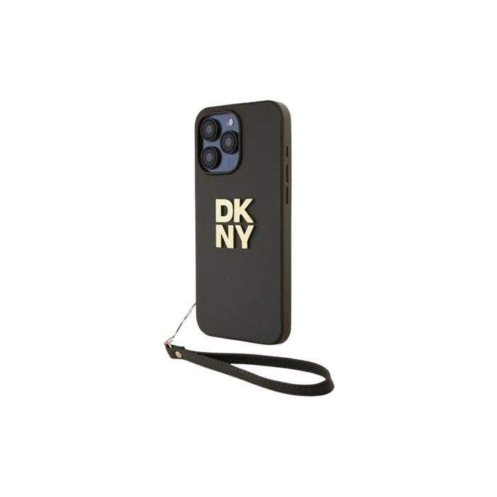 Obal DKNY PU Leather Stack Logo Wrist Strap Apple iPhone 15 Pro DKHCP15LPBSWSA hnedý