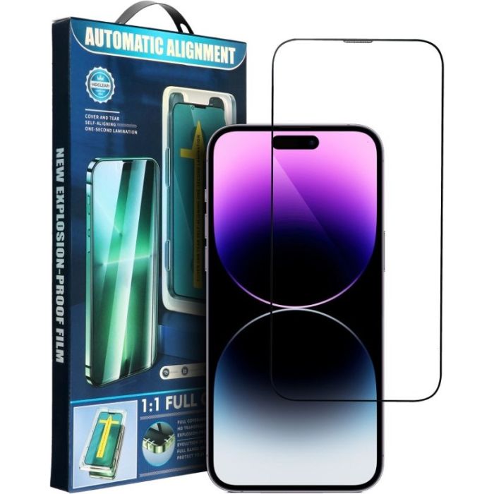 5D Full Glue Tempered Glass Apple iPhone 16 Pro Max black + applicator