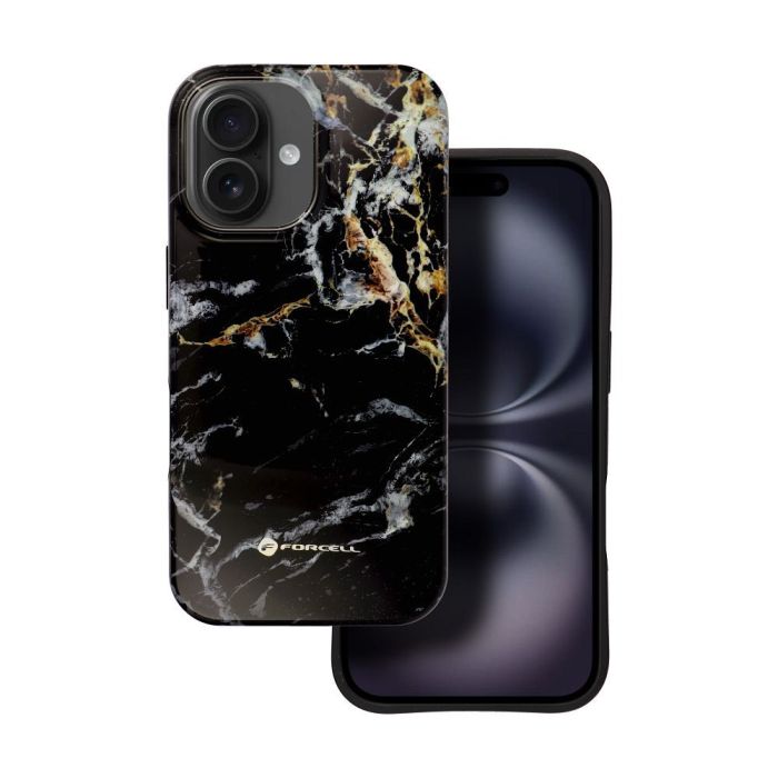 FORCELL F-PROTECT Mirage case compatible with MagSafe for IPHONE 16 black marble