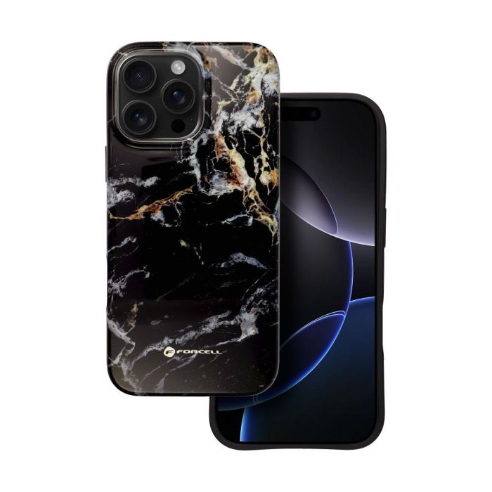 FORCELL F-PROTECT Mirage case compatible with MagSafe for IPHONE 16 PRO MAX black marble