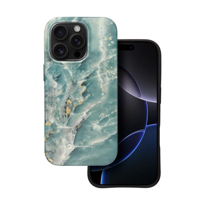 FORCELL F-PROTECT Mirage case compatible with MagSafe for IPHONE 16 PRO green marble