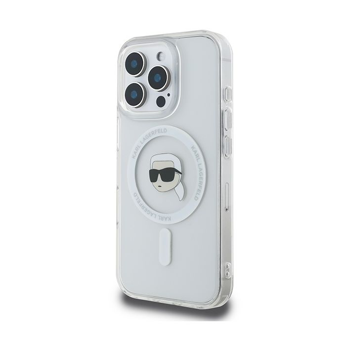 Karl Lagerfeld case for iPhone 16 Pro Max 6,9 KLHMP16XHLSKIH white Hard IML Metal Karl Head MagSafe