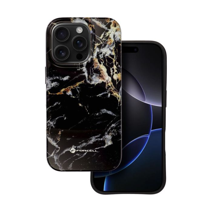 FORCELL F-PROTECT Mirage, Military Drop-Tested case compatible with MagSafe for IPHONE 15 PLUS black marble