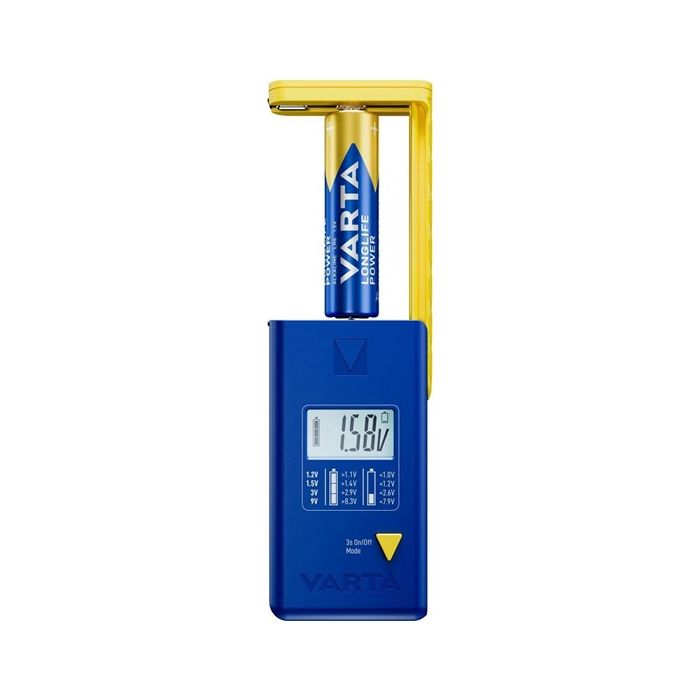 VARTA tester batérií s digitálnym displejom (AA, AAA, Type C, Type D, 9V, button) modrý