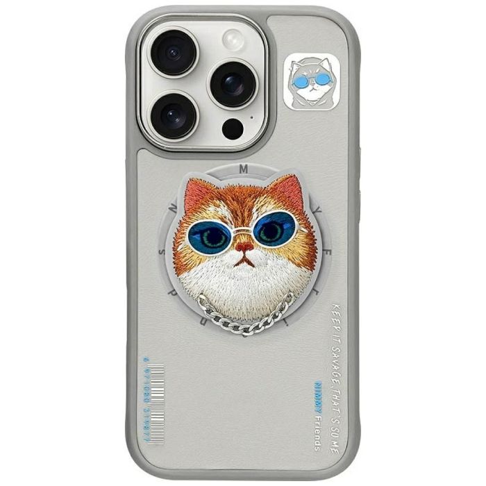 NIMMY case GLASSES COOL CAT compatible with MagSafe for IPHONE 16 Pro gray