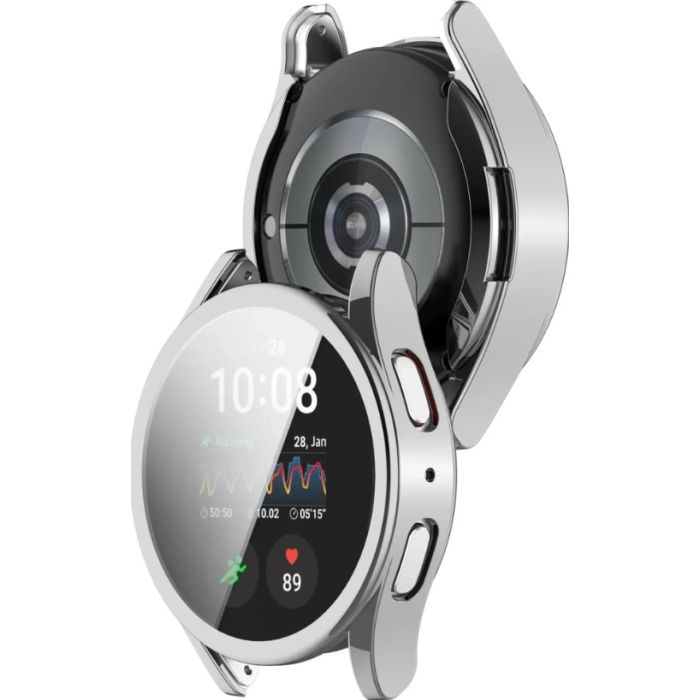 Ochranné puzdro/sklo Bizon Case+Glass Watch Samsung Galaxy Watch7 40 mm strieborné