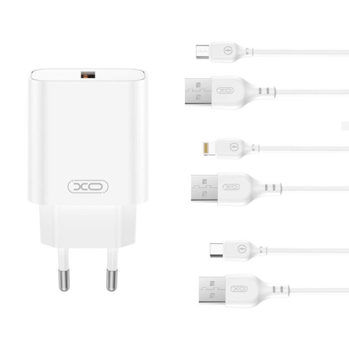 XO wall charger CE33 QC 18W 1x USB white  Plus cable microUSB