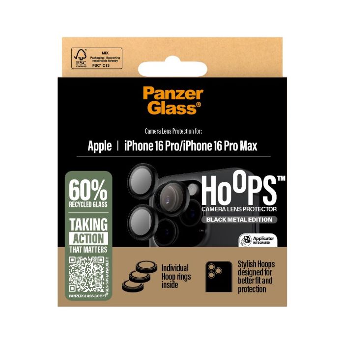 PanzerGlass - Ochranný kryt objektívu Hoops pre Apple iPhone 16 Pro/16 Pro Max, čierna