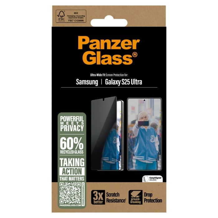 PanzerGlass - Tvrdené sklo UWF Privacy s aplikátorom pre Samsung Galaxy S25 Ultra S938, číra