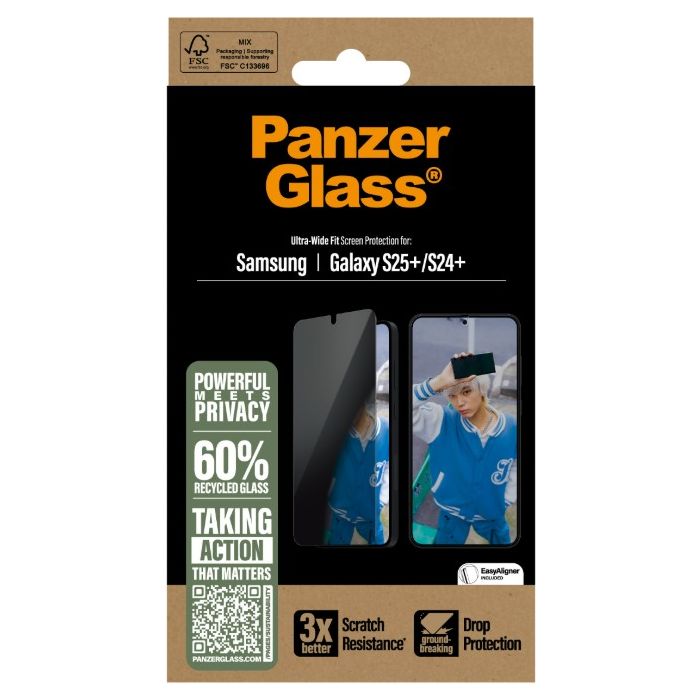 PanzerGlass - Tvrdené sklo UWF Privacy s aplikátorom pre Samsung Galaxy S25+ S936, číra