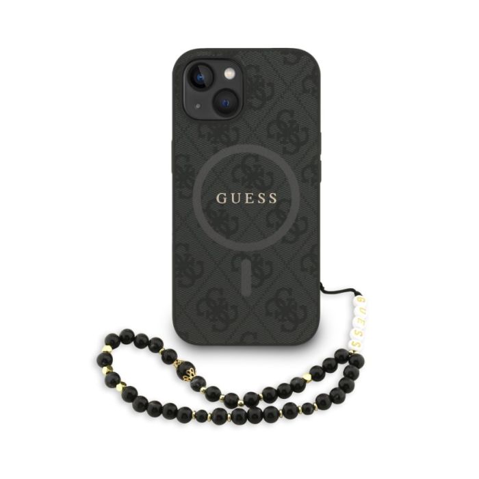 Obal Guess PU Leather 4G Colored Ring Strap MagSafe Apple iPhone 15 GUHMP15SP4GREGSK čierny