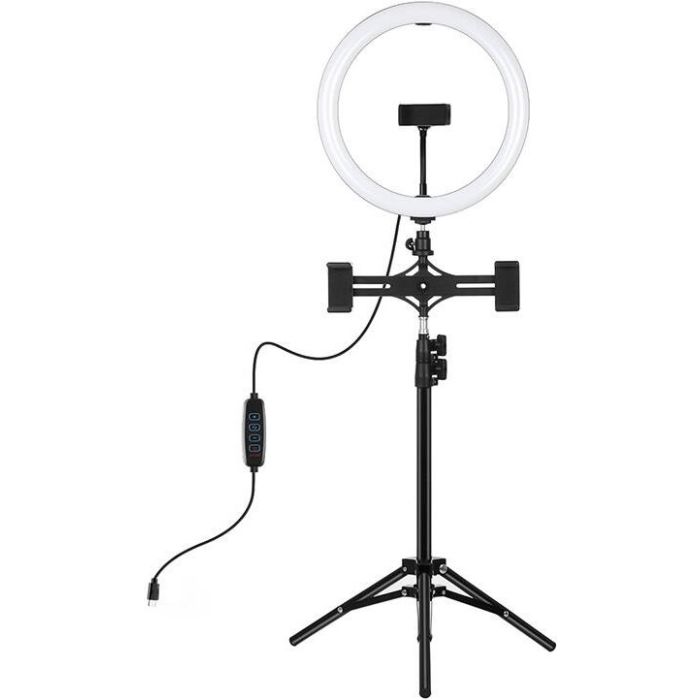 Puluz PKT3099B, Ring lampa so statívom a držiakom na 3 telefóny, čierna