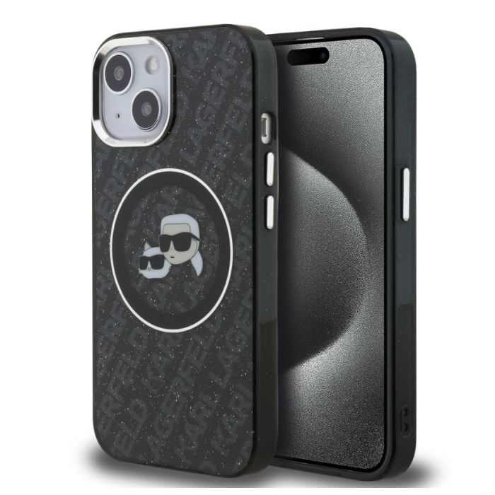 Obal Karl Lagerfeld IML K&CH Heads Repeated Logo MagSafe Apple iPhone 15 čierny