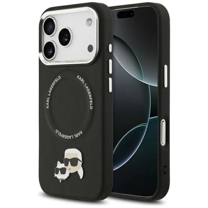 Obal Karl Lagerfeld PU Karl and Choupette Heads Pins MagSafe Apple iPhone 17 Pro KLHMP17LPSMLRKCK čierny