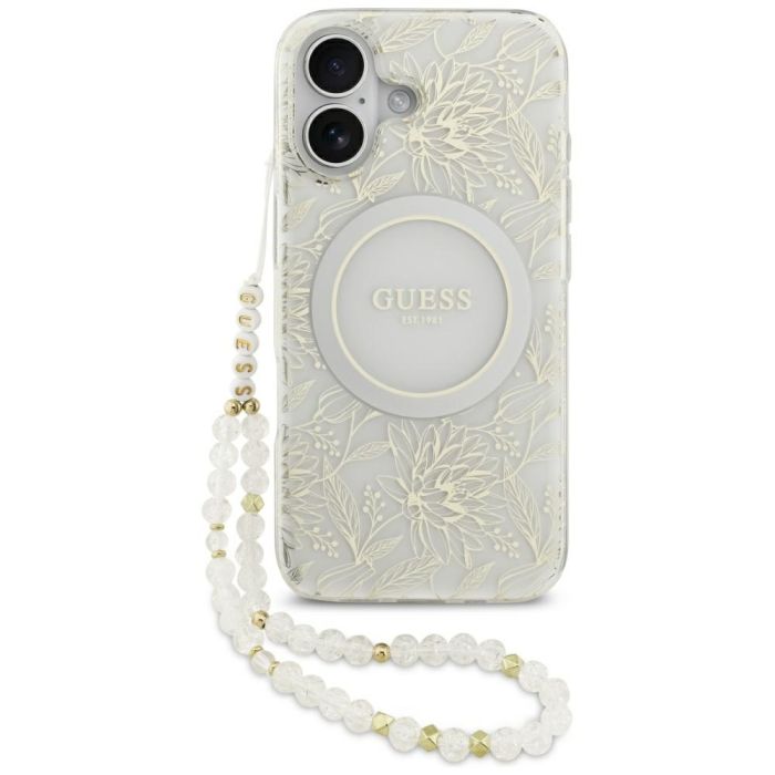 Obal Guess IML Flowers Allover Strap MagSafe Apple iPhone 17 GUHMP17SHCPOFPH biely