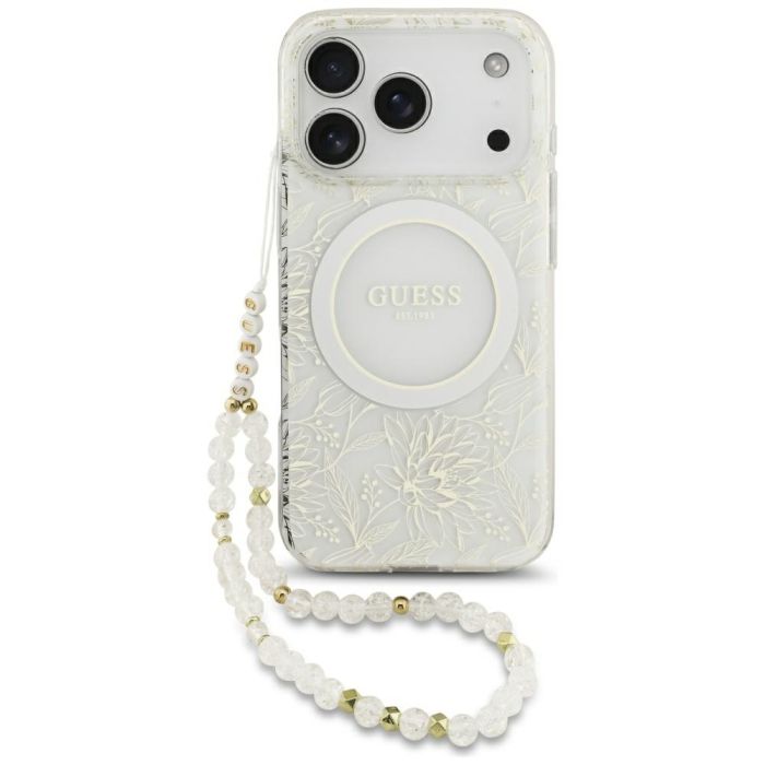Obal Guess IML Flowers Allover Strap MagSafe Apple iPhone 17 Pro GUHMP17LHCPOFPH biely
