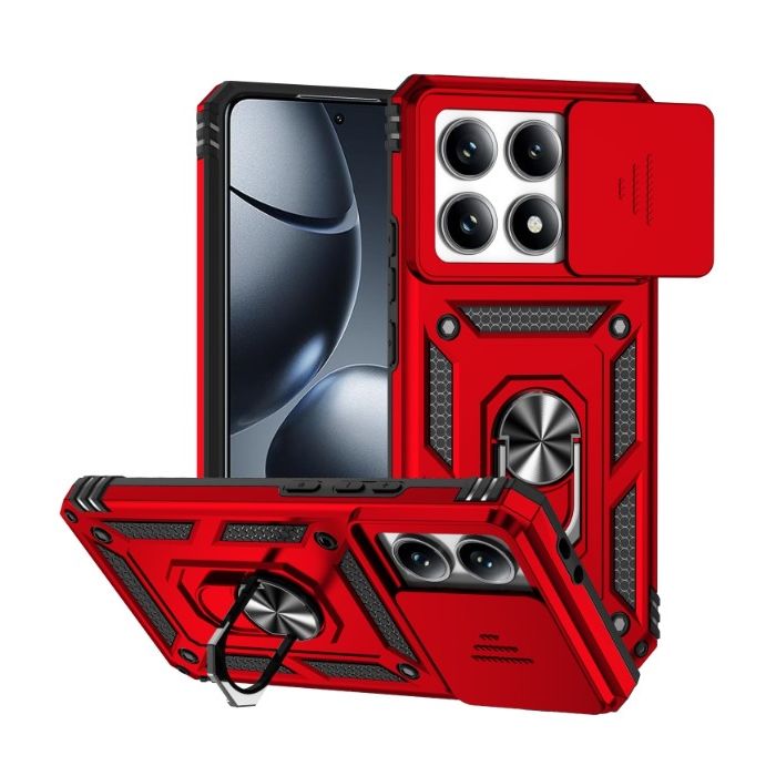 Obal Camshield Ring Armor Xiaomi 14T Pro 5G červený