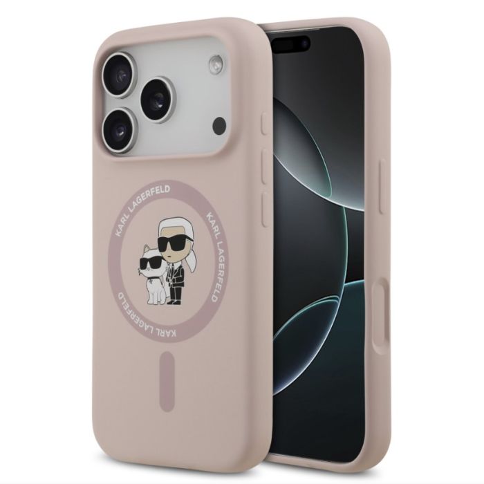 Obal Karl Lagerfeld Liquid Silicone Karl and Choupette MagSafe Apple iPhone 17 Pro KLHMP17LSCMKCRHP ružový