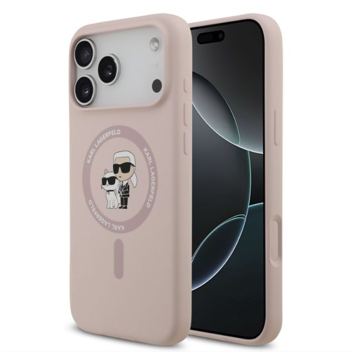 Obal Karl Lagerfeld Liquid Silicone Karl and Choupette MagSafe Apple iPhone 17 Pro Max KLHMP17XSCMKCRHP ružový
