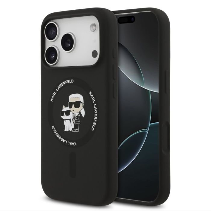 Obal Karl Lagerfeld Liquid Silicone Karl and Choupette MagSafe Apple iPhone 17 Pro KLHMP17LSCMKCRHK čierny