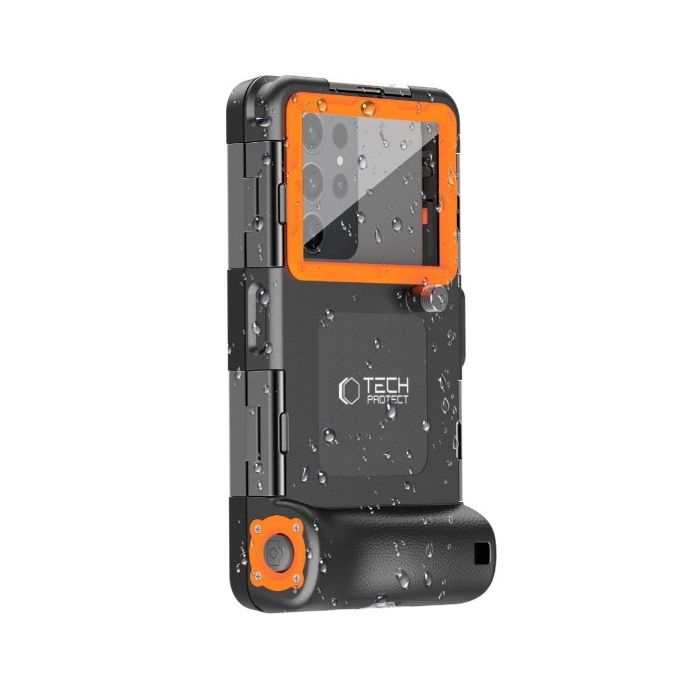 Tech-Protect IPX8, univerzálne vodeodolné puzdro, potápanie, čierno-oranžové