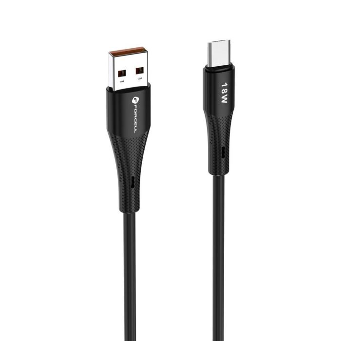 FORCELL F-ENERGY C341 Silicone, USB-A/MicroUSB, QC3.0 2,4A 18W, 1m, čierny