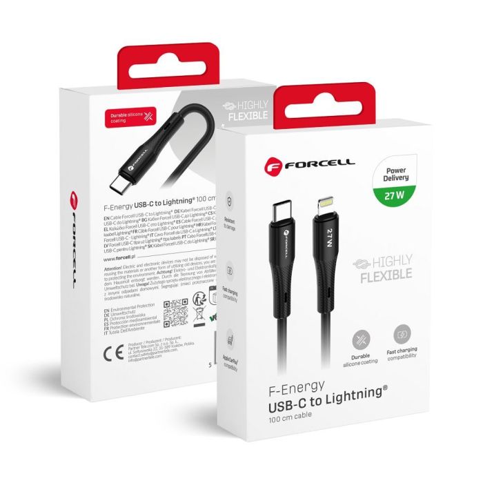 FORCELL F-ENERGY C346 cable Type C to Lightning PD 3A 27W Silicone 1 m black