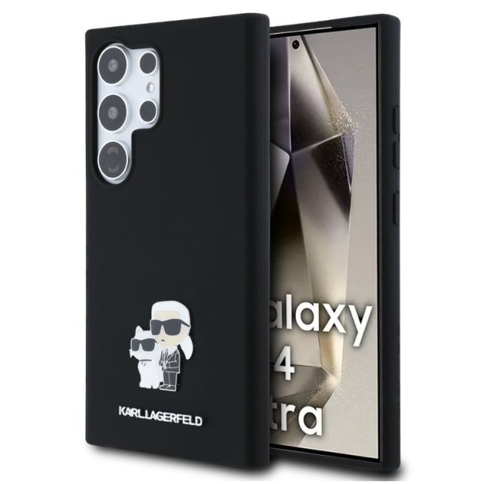 Obal Karl Lagerfeld Liquid Silicone Metal Karl and Choupette Samsung Galaxy S24 Ultra 5G S928 KLHCS24LSMHKCNPK čierny