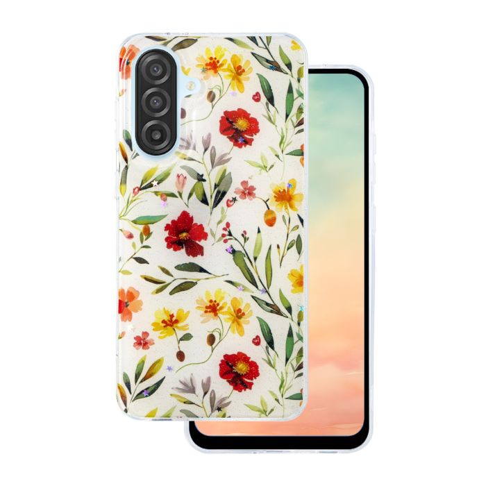 Glow Glam TPU Samsung A17 kvety - biele
