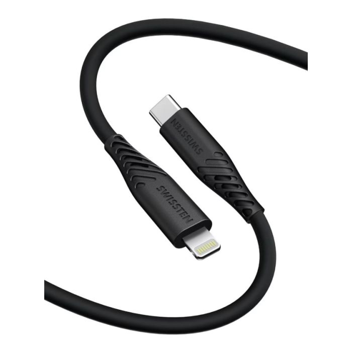 SWISSTEN SOFT SILICONE, USB-C na Lightning, 1.5m, 60W, čierrny (bulk)