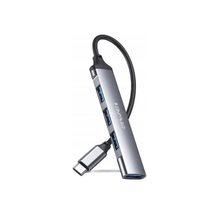 AWEI USB-C HUB CL-150T, 4x USB-A, strieborno čierny