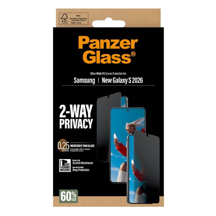 PanzerGlass - Tvrdené sklo UWF 2-Way Privacy s aplikátorom pre Samsung Galaxy S26 5G S942, číre