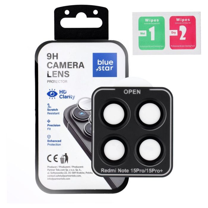 Ochranné sklo na fotoaparát Blue Star Camera Lens Protector Easy Install Xiaomi Redmi Note 15 Pro 5G čierne