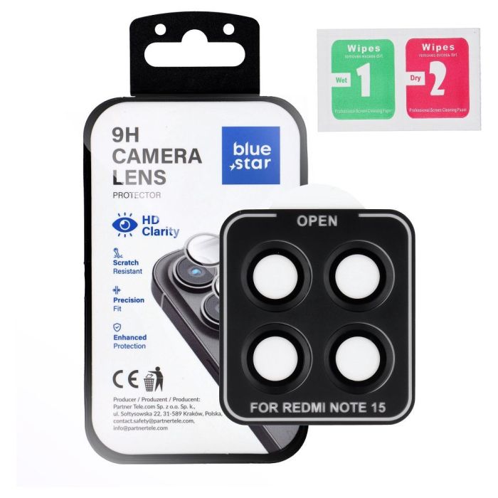 Ochranné sklo na fotoaparát Blue Star Camera Lens Protector Easy Install Xiaomi Redmi Note 15 5G čierne