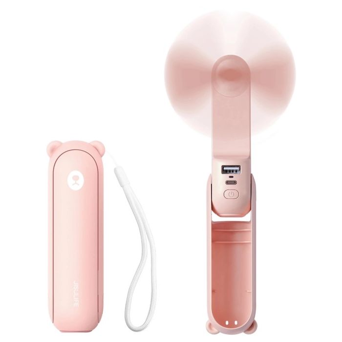 Jisulife Life8 Plus, ručný prenosný ventilátor + powerbanka 4500mAh + svietidlo, ružový