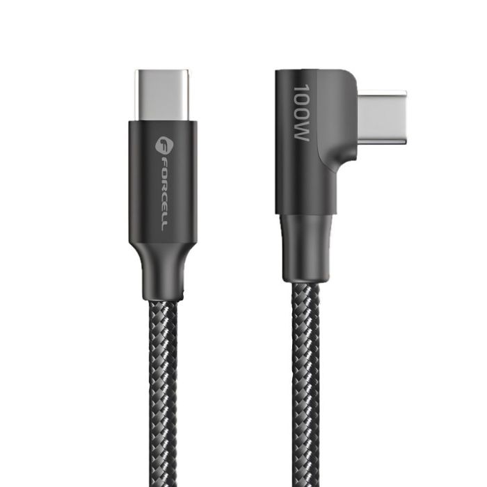 Forcell F-Energy Cafule 90° CC-1Deg, USB-C/USB-C, QC4.0 PD 5A 100W, 1.2m, čierny