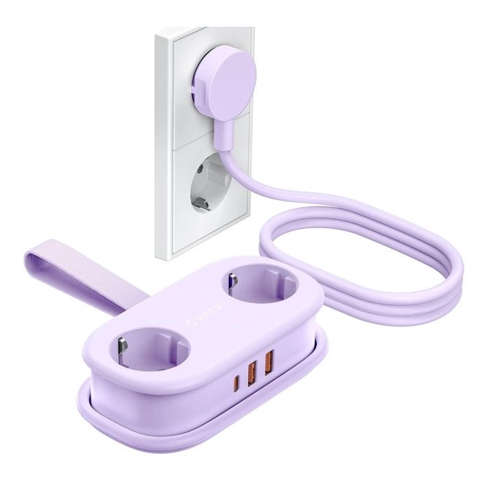 Orico AP3 20W GaN 5in1 Power Strip, 2xAC + 2xUSB-A + 1xUSB-C, fialová